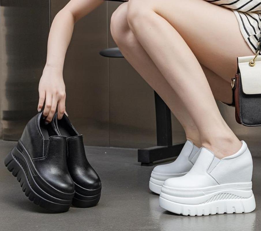 Fashion 12cm New Cow Genuine Leather Synthetic Platform Wedge Mary Jane Slip On Autumn Autumn Breathable Pumps Summer Spring Shoes