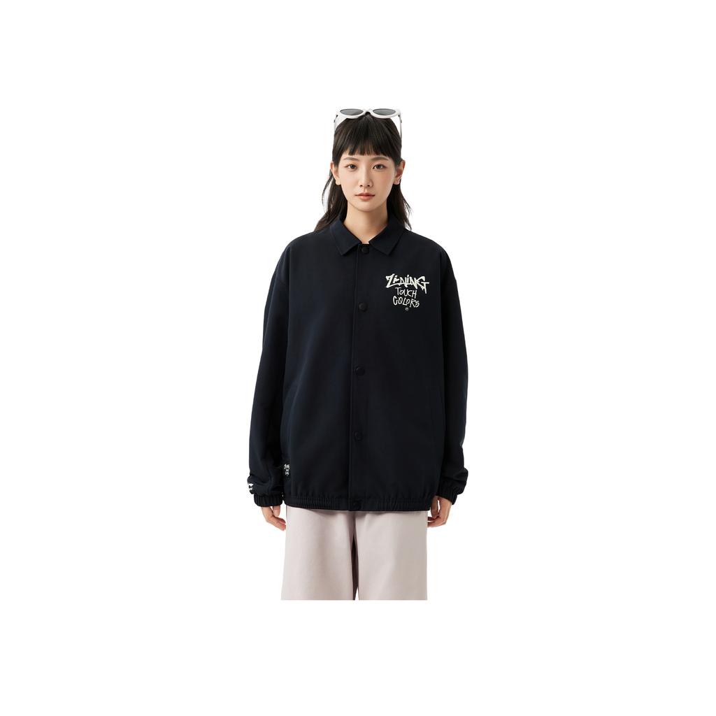 Li Ning Sports Lifestyle Series High Street American Vintage Comfortable Casual Simple Loose Letter Print Polo Jacket Unisex Jacket Black AJDV085-2