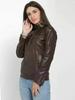 Genuine Stylish Lambskin Leather Brown Zipper Women Jacket Designer Motorcycle