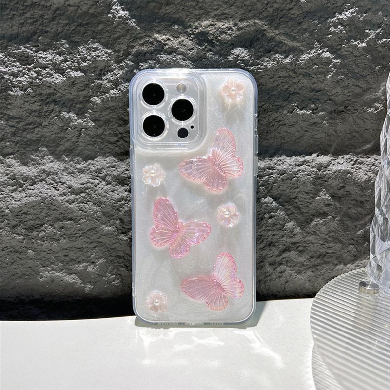 Glitter Epoxy Mobile Phone Case Is Suitable For Apple 17Promax Flower Iphone16 Butterfly Small Fresh Fine Hole