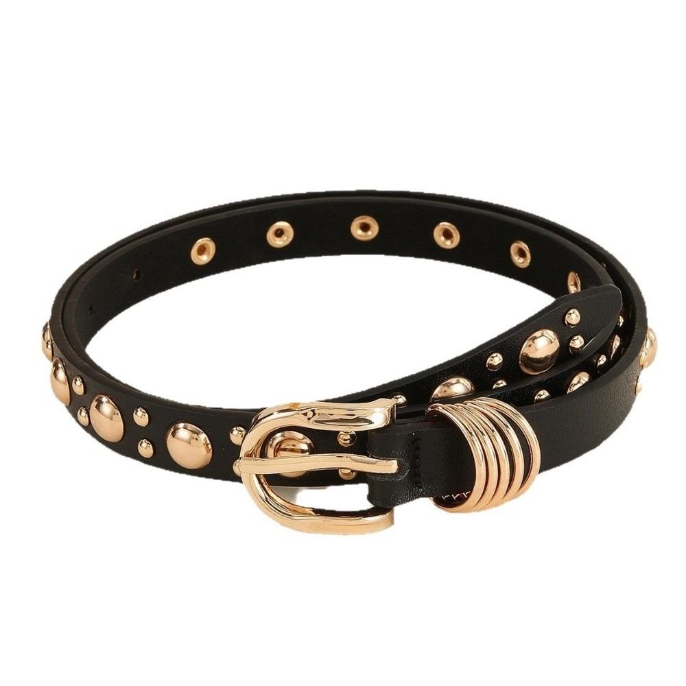 Metal Buckle Rivet Heavy Metal Belt Pu Leather Dress Waistband  Women's