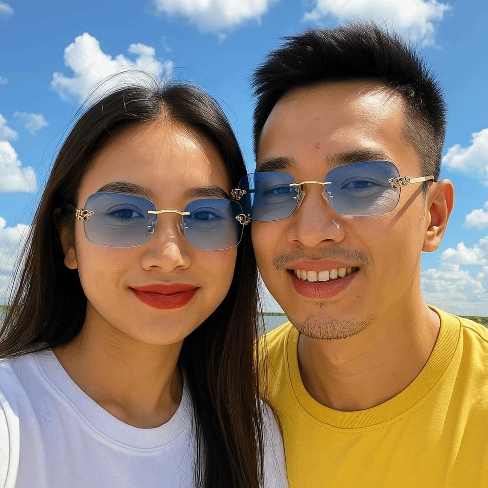 Zinc Zinc Alloy Rimless Oval Sunnies Costume Accessory Women Anti-UV Eyewear Anti Blue Light Glasses  Outdoor
