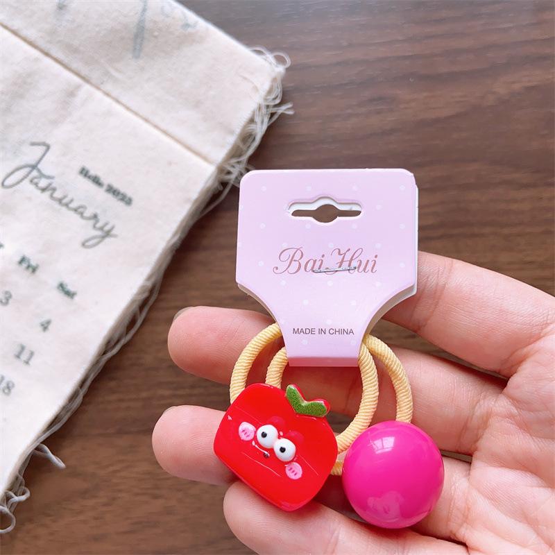 Dziecięcy Letni Kolorowy i Uroczy Trójwymiarowy Zestaw Wyrażeń Akrylowy Pierścień do Włosów Dziewczęcy Duży Sznurek do Włosów