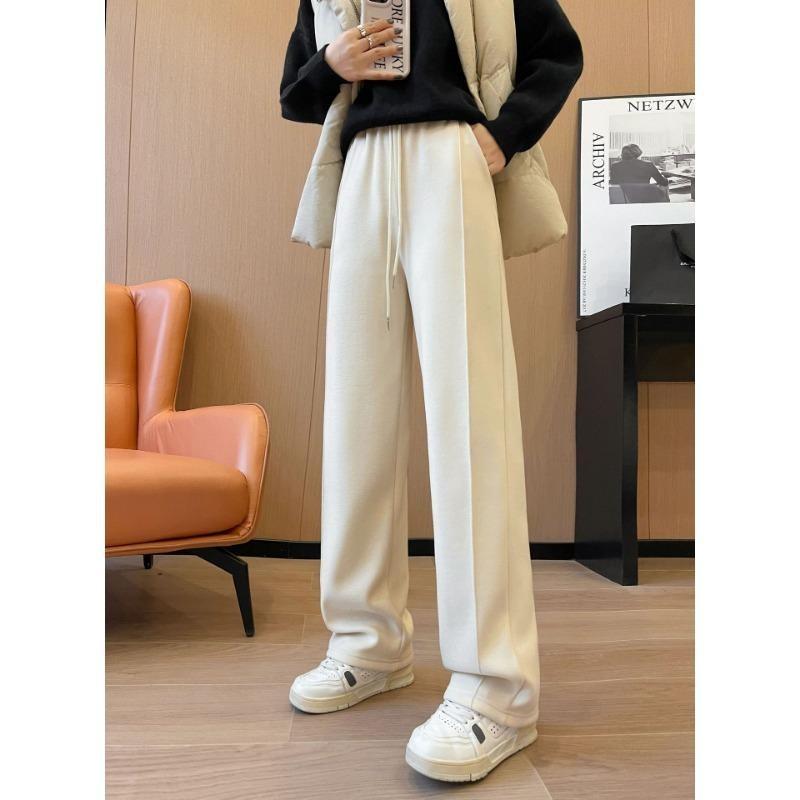 Composite Fleece Thickened Warm Elastic Waist Loose Straight Leg Casual Pants