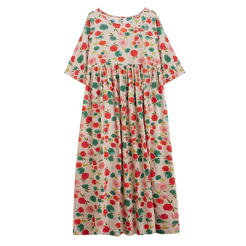 Krátký rukáv Velké bavlněné vintage květinové nové šaty pro ženy ležérní volné dlouhé letní šaty