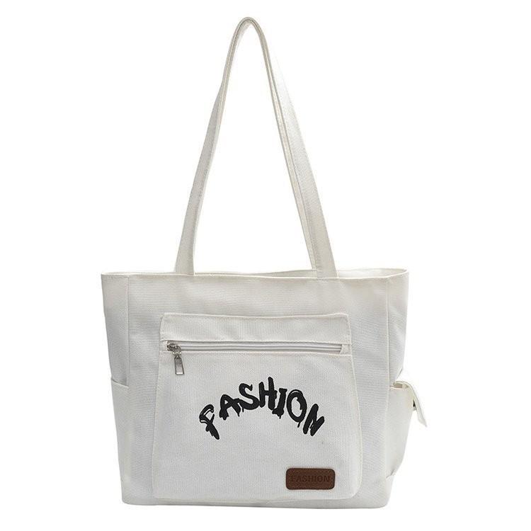 

Стильная японская холщовая сумка-тоут большой вместимости для женщин, идеально подходящая для студентов и тех, кто ездит на работу. белый