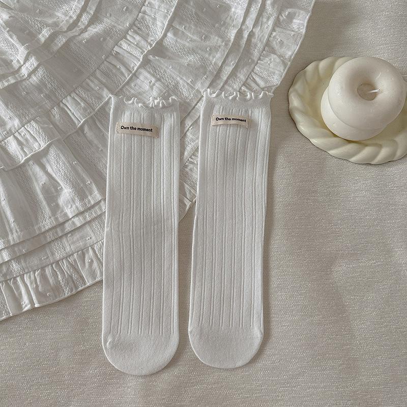 

Female Spring and Autumn Pure Color Draw A Letter Cloth Label Ear Side In The Tube Pile Socks 1 pair белый