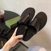 Flip-flops Summer New Round Head Simple Triangular Toe Flat Bottom Slippers Women's Leather Flat Bottom Sandals