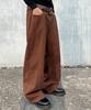 Jikeulib Brushed Brown Curved Cut-Line Wide Cotton Pants