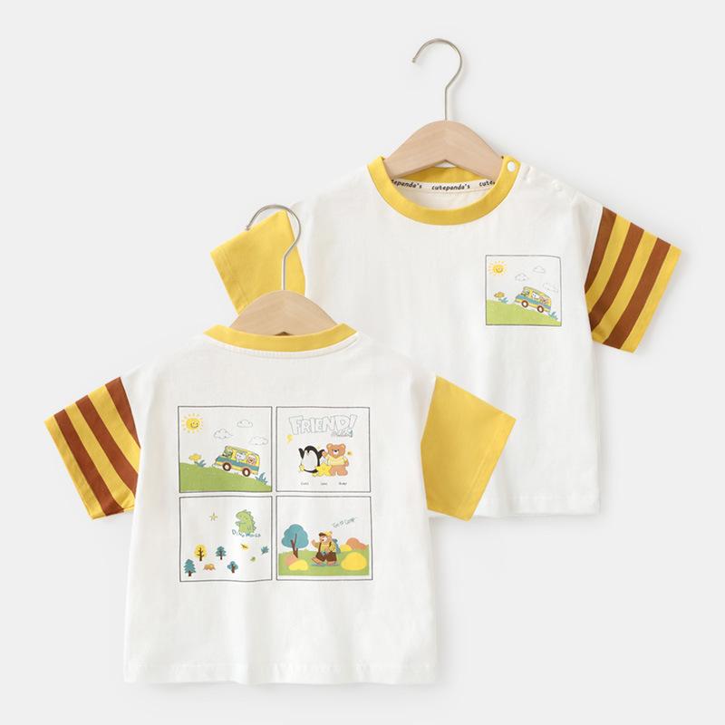 

Одежда для малышей, повседневные футболки с короткими рукавами, летняя одежда для мальчиков и девочек, детские летние топы с половиной рукавов 120cm жёлтый