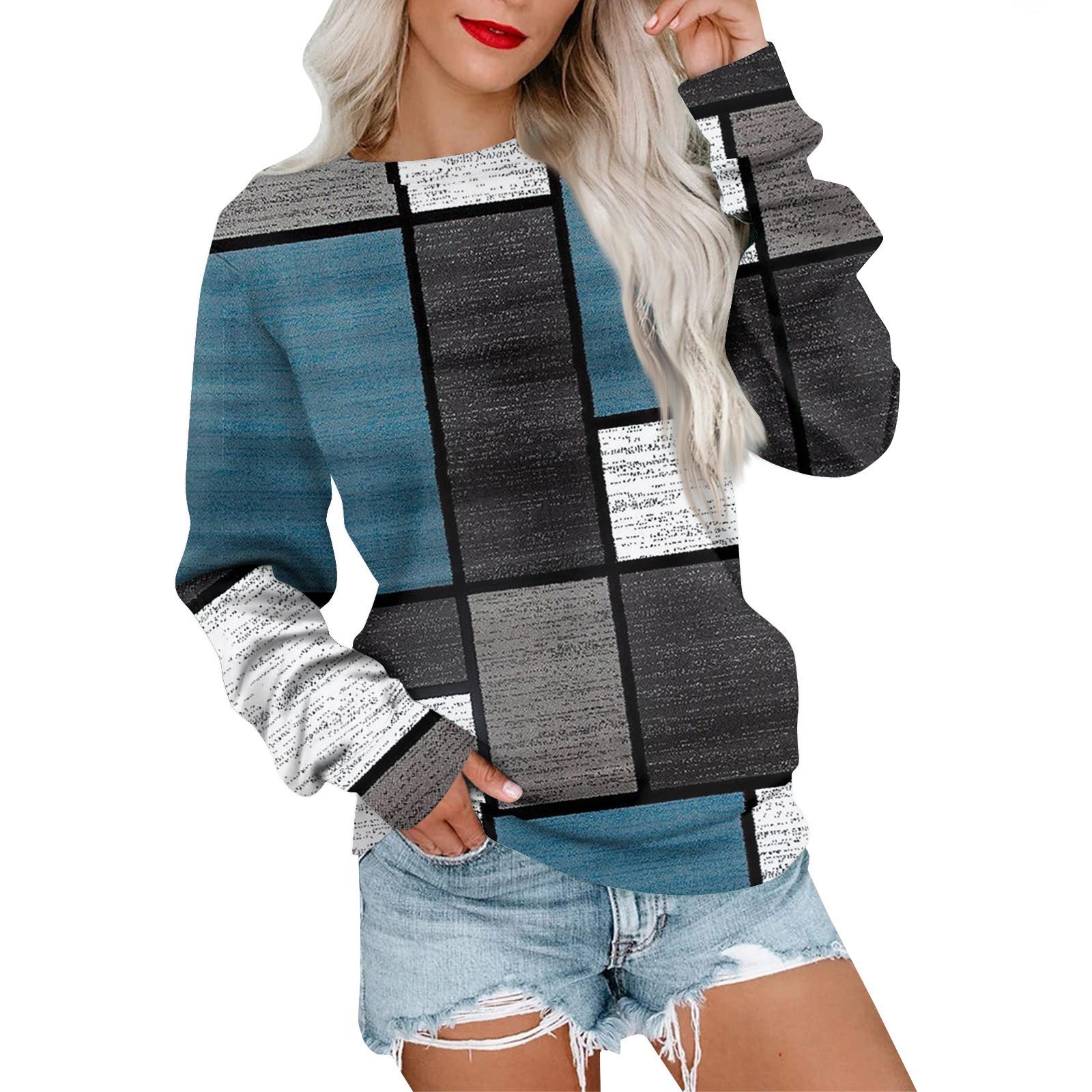 

Женская толстовка с принтом, повседневная удобная свободная легкая женская толстовка с длинным рукавом и круглым вырезом XL синий