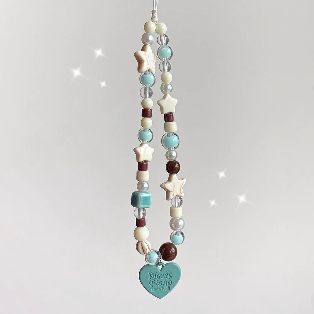 Ins Style Star Beaded Mint Chocolate Mobile Phone Lanyard For Ccd Camera