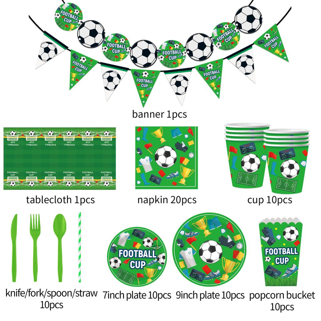 World Cup Party Decorations Set, Disposable Paper Plates Cups Banner Tablecloth, Soccer Theme Birthday Party Supplies