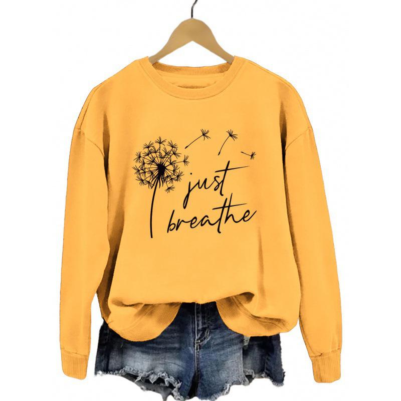 European & American 'Just Breathe' Dandelion Print Sweatshirt - Women's Casual Fashion Top