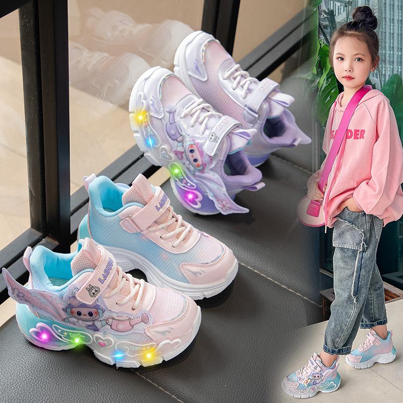 [Frühlings Kinder Prinzessin Leuchtende Sneaker mit Drehbarem Verschluss Leuchtende Freizeitschuhe für Mädchen]