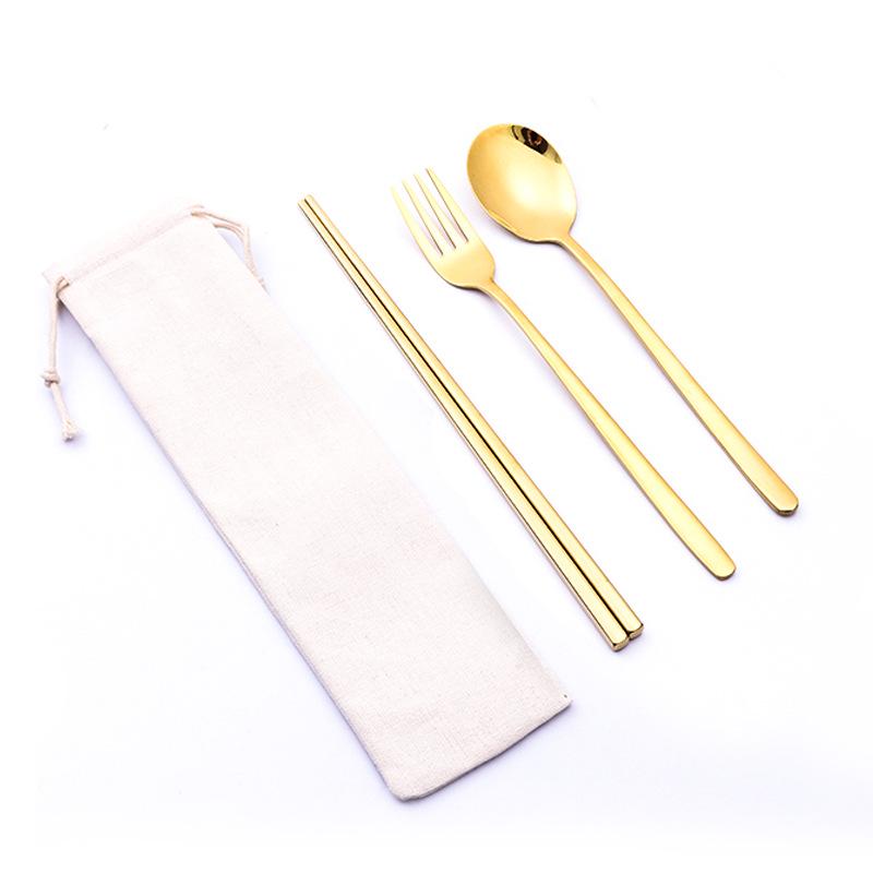 Korean Style Stainless Steel Cutlery Gift Set - Knife, Fork, Spoon, Straw