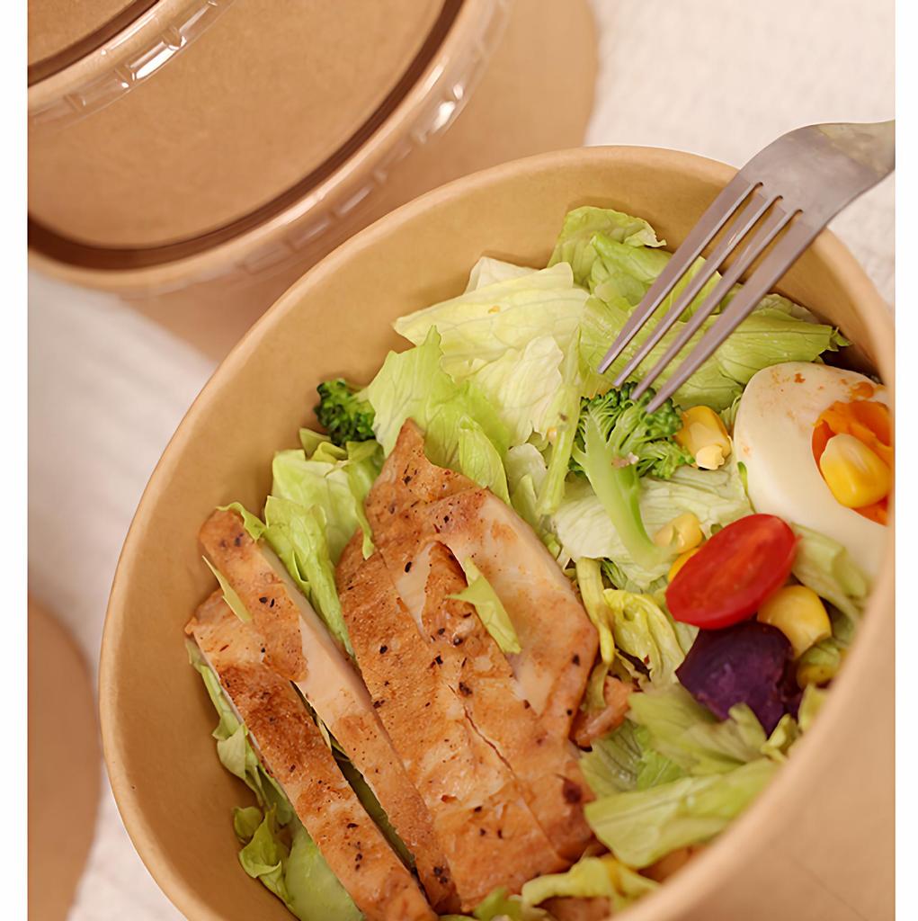 Cheng Yuan Thickened Waterproof and Oil-Proof Round Kraft Paper Food Container with Lid for Takeout and Salad Packaging