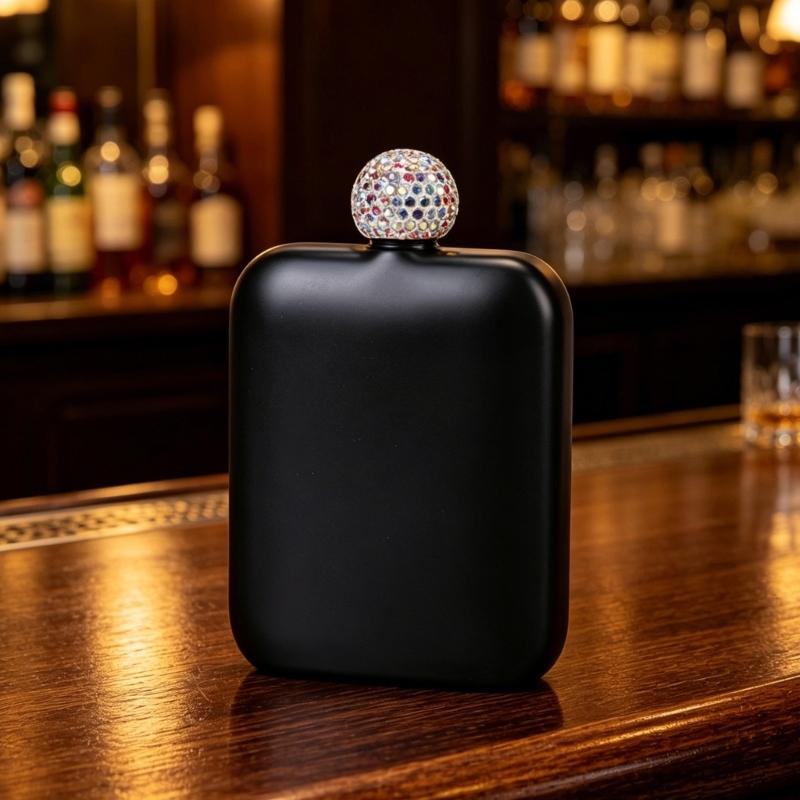 Classical Stainless Steel Square Drinking Flask With Leak Proof Rhinestones Lid Small Liquor Bottle Hip Flask For Parties And Outdoor Activity