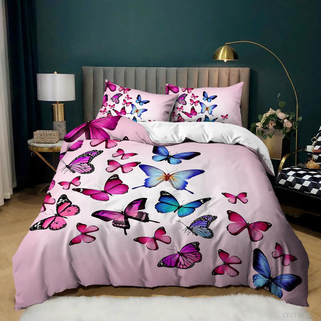 3D Digital Butterfly Printing Quilt Cover Three-Piece Set Polished Bedding Pillowcase