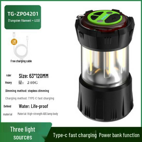 Multifunctional Solar-LED Camping Lantern with Type-C Charging