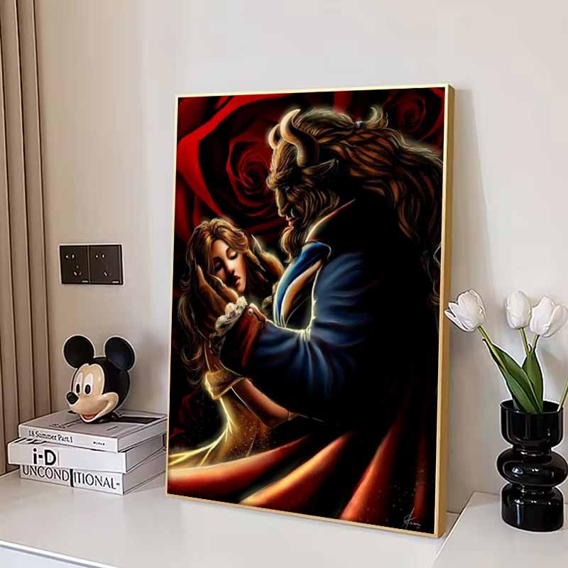 Disney 5D DIY Diamond Painting Belle and the Beast Embracing Romance Full Round Diamond Mosaic Cartoon Embroidery Art Painting for Home Decoration
