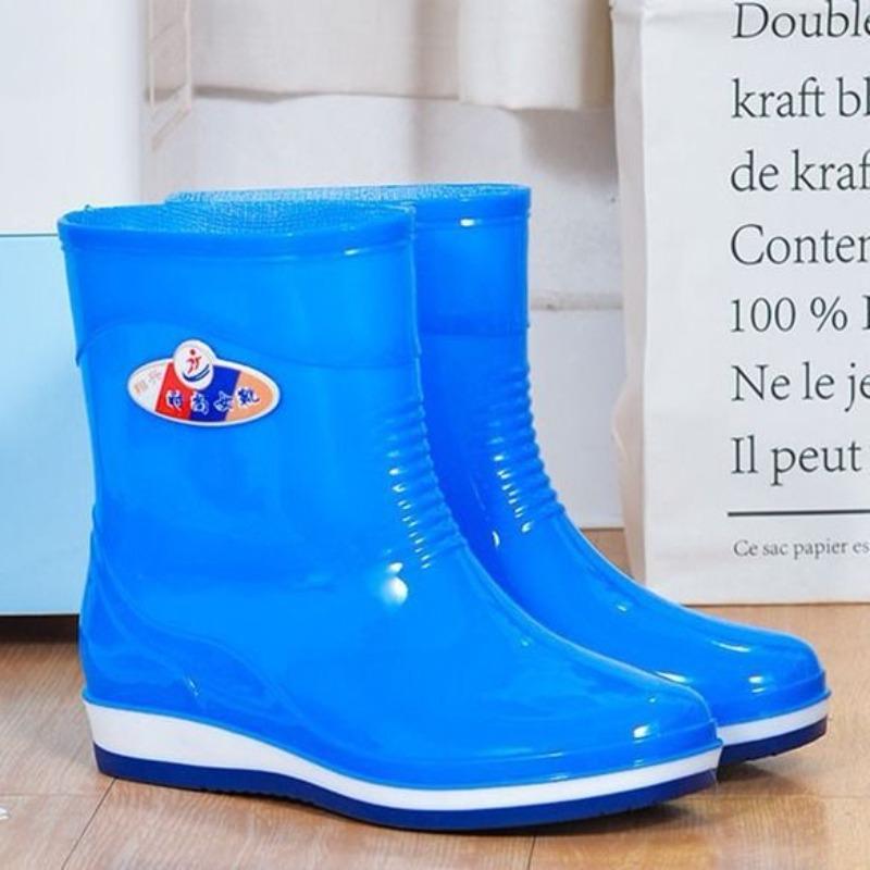 High tube rain shoes women's rain boots waterproof shoes women's fleece overshoes water boots women's fashion medium tube adult non-slip