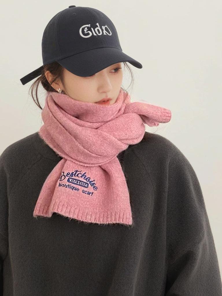 Korean Style Embroidered Cashmere Scarf - Women's Winter Warm Knitted Snood