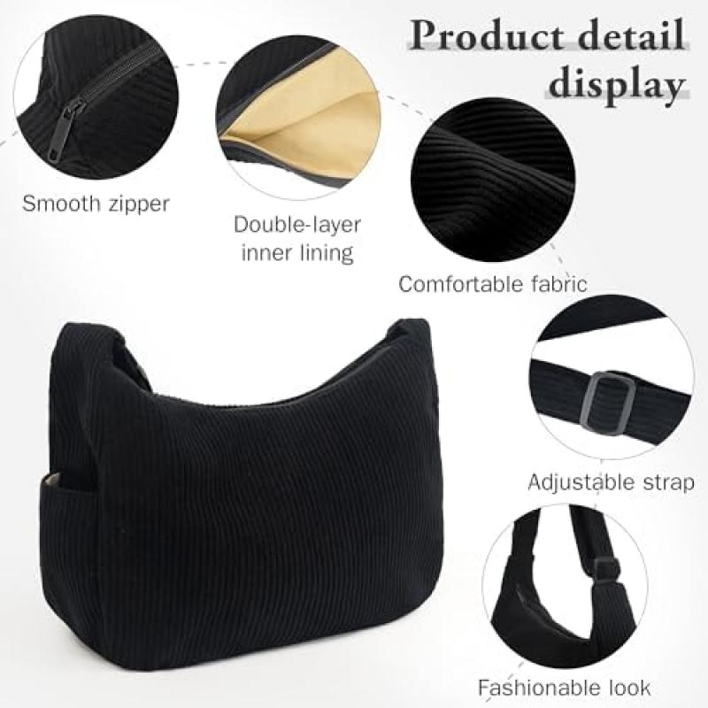 YMIFEEY Borsa a Tote in Velluto a Coste da Donna Grande Shopper con Cerniera, Borsa a Mano da Spalla per Uso Quotidiano Scuola Lavoro Shopping Viaggio