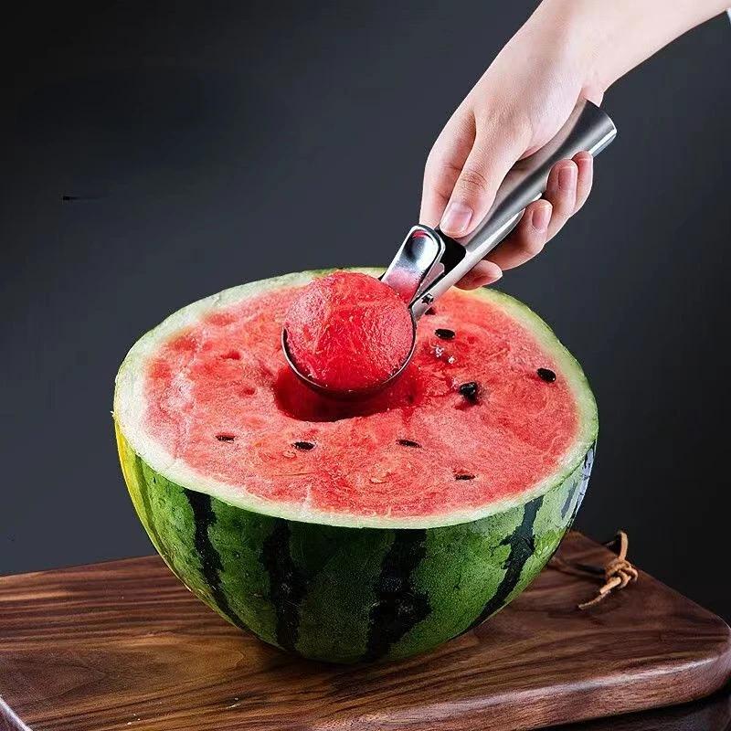1PC Multifunktionale Eisportionierer Edelstahl Doppelzweck-Portionierer Obst Wassermelonenlöffel Ballportionierer Haushalts-Eiscreme-Werkzeuge