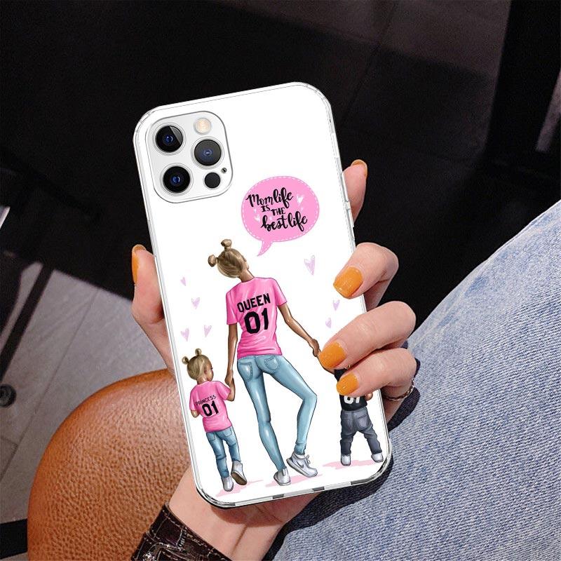Mom Baby Girls Phone Case For iPhone 17 Air 16 Pro Max 16E 15 + 14 Plus 11 12 13 Mini 7 8 SE Gift Print Cover Fundas 17 Air 16 P