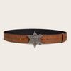Star Letter Silver Buckle Texture Printed Pattern Belt For Both Men Women And