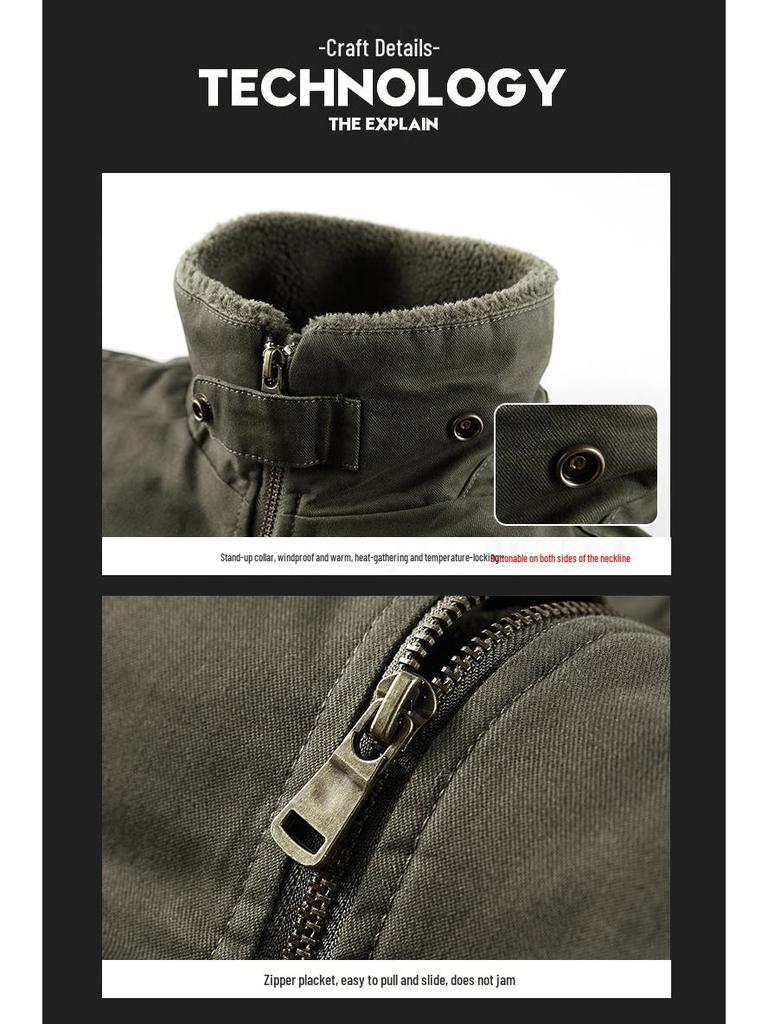 Men's Winter Plus Velvet Pilot Jacket Coat - Thickened Large Size Workwear Lapel Cotton Jacket