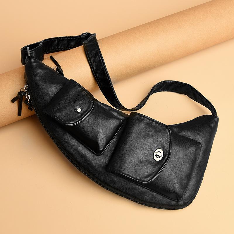 Women'S Breast Bag Washed Leather Fanny Pack Soft Leather Retro Casual Messenger Bag Personalized Simple Shoulder Bag