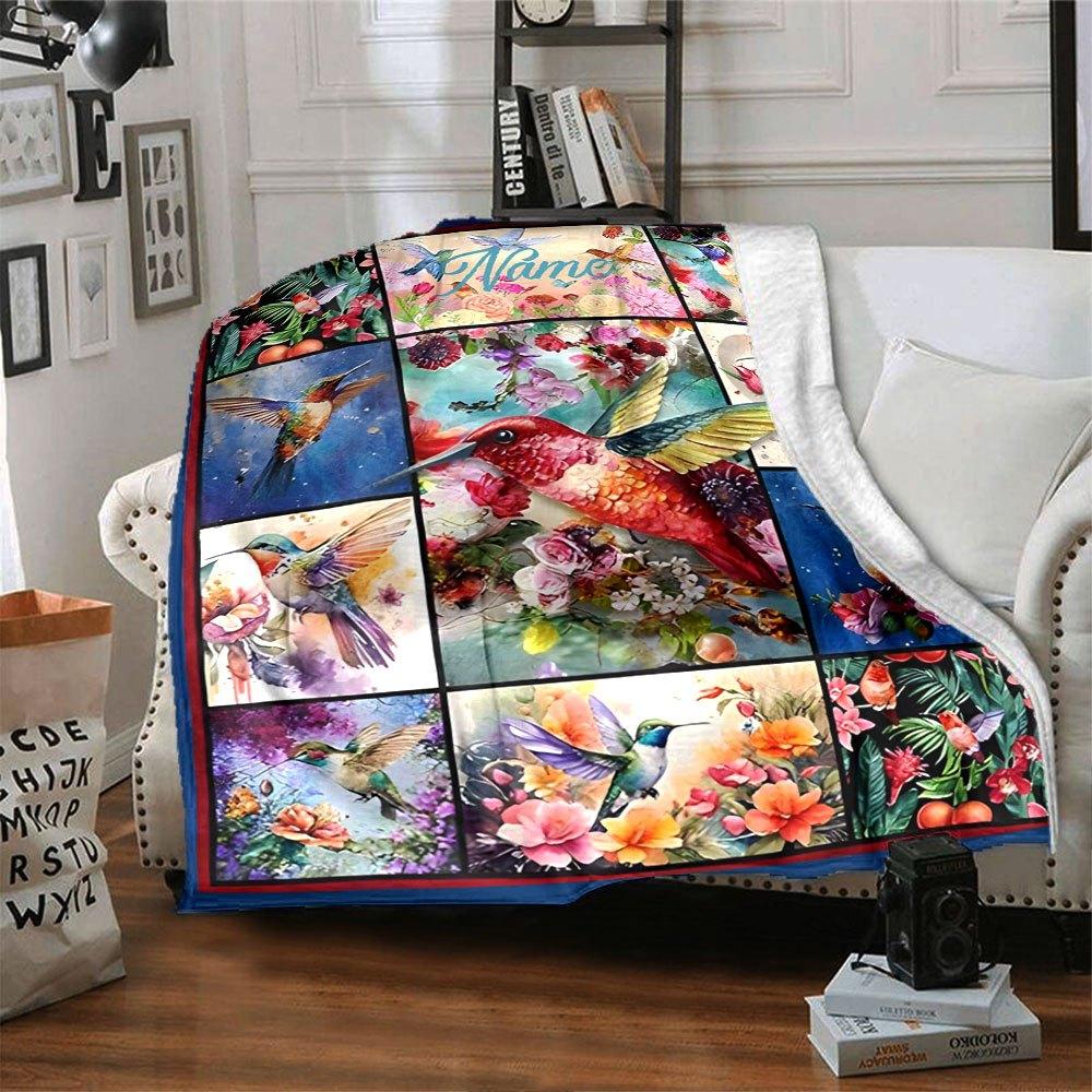 Hummingbird Haven Throw Customizable Blanket Personalized Name Comfortable Texture Throw For Sofa Couch Office Bed Picnics Ideal For All Seasons
