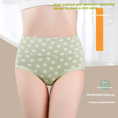 Damen Frühling und Herbst Neue Bedruckte Baumwolle Atmungsaktive Hüfthochtaillierte Slips