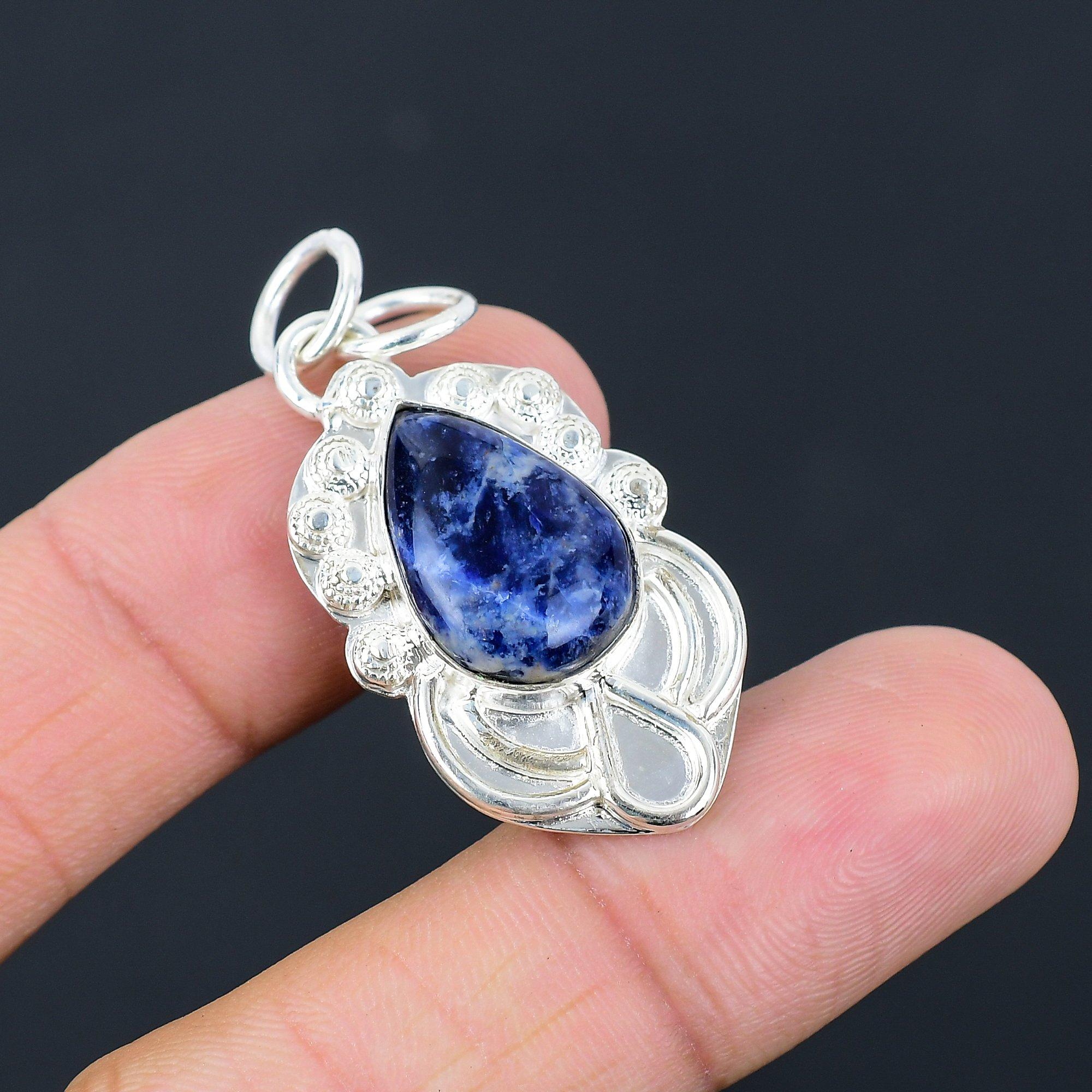 

Friendship Day Deal Pear Sodalite Stone Elegant Boho Pendant 925 Sterling Silver