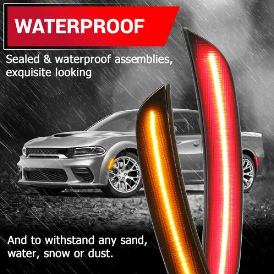For Dodge Charger 2015- Front Rear Bumper Side Marker Light Lamps Smoked LED