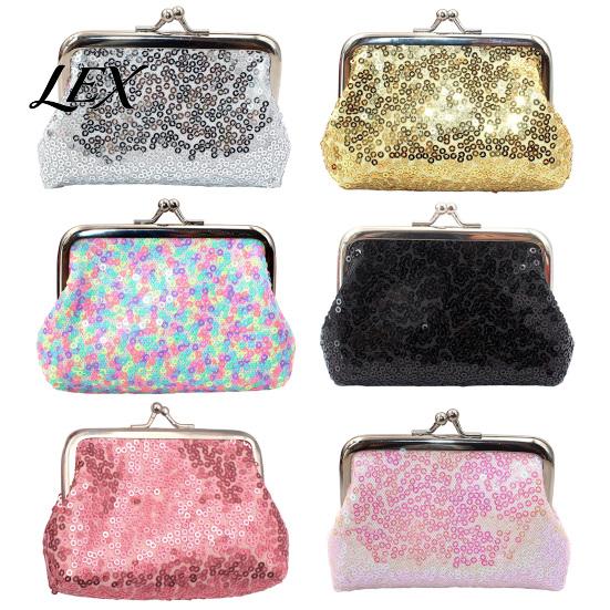Lipstick And Coin Holder Women Purse, with Metal Hinge Kiss-lock Design, Lightweight Portable Durable Clasp Purse Mini Wallet, Sequined Glitter