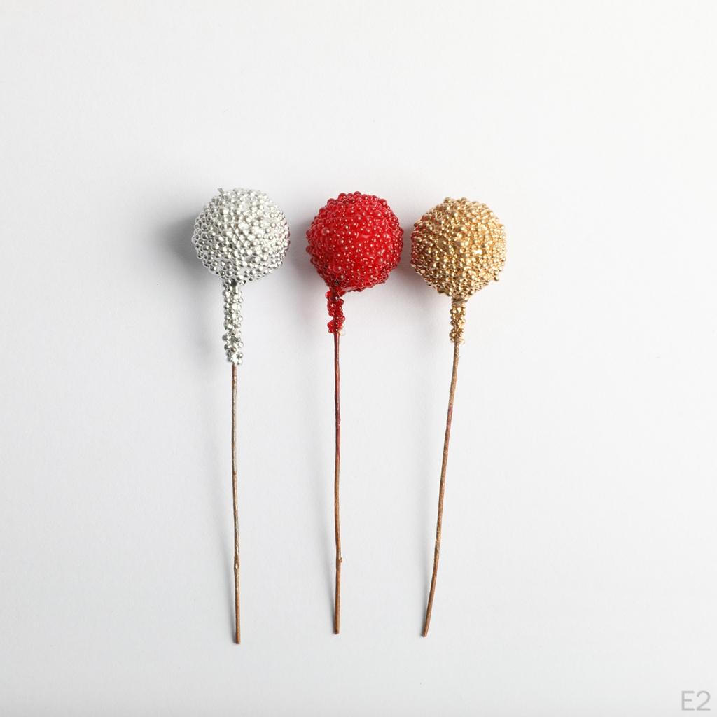 Picks Set of 100 – Artificial Berries with Embellishments for DIY Christmas Garlands Wreaths