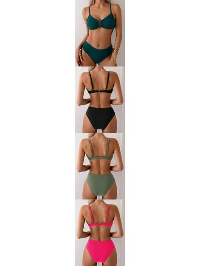 2025 Bikini z krzyżującymi się ramiączkami, wycięciami, w jednolitym kolorze: Seksowny Kostium Kąpielowy Push-Up Bez Pleców