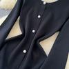 Autumn Winter Women Vintage Black Knitted Sweater Pullover Dresses with Beading