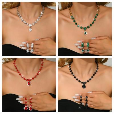Premium Sense Rhinestone Necklace Earrings Two-Piece Wedding Jewelry Temperament Bridal Wedding Jewelry Set