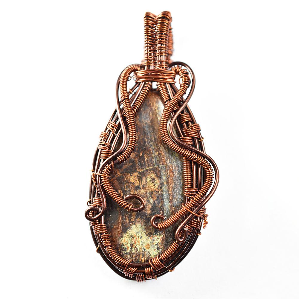 147 ct Natural Brown Jasper Oval Shape Copper Wire Wrapped Pendant Gemstone Jewelry Gift