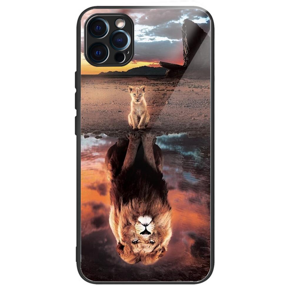 For iPhone 15 Pro Pattern Printing Phone Case Tempered Glass Back+TPU Edge