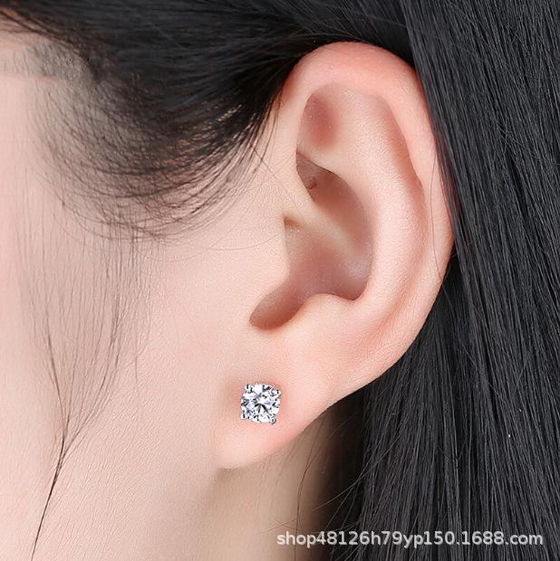 Copper Color 5mm Round Mosang Stone Stud Earrings For Women Wedding Engagement Jewelry For Bridal Shiny Zircon Earring
