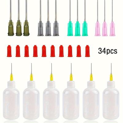 Zestaw 34 butelek do aplikatorów kleju, 30 ml plastikowe butelki z kroplomierzem i tępą końcówką igły