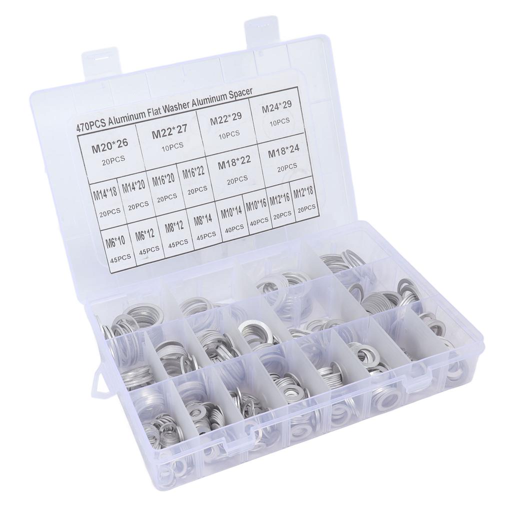 470Pcs Sealing Washer Aluminum Alloy Round Flat Washer Assortment Kit for Automobiles Faucets