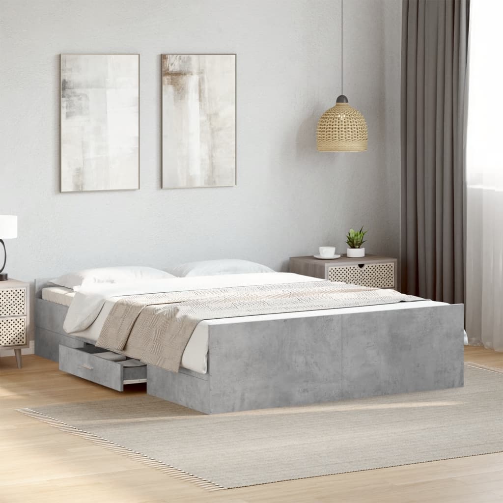 Bed Frame with Drawers Concrete Grey 135 x 190 cm Engineered Wood