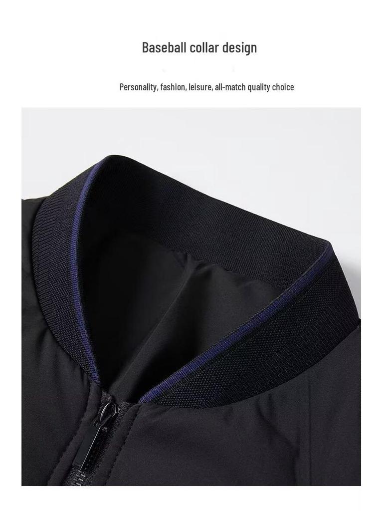 Men's Trendy Black Bomber Jacket with Baseball Collar