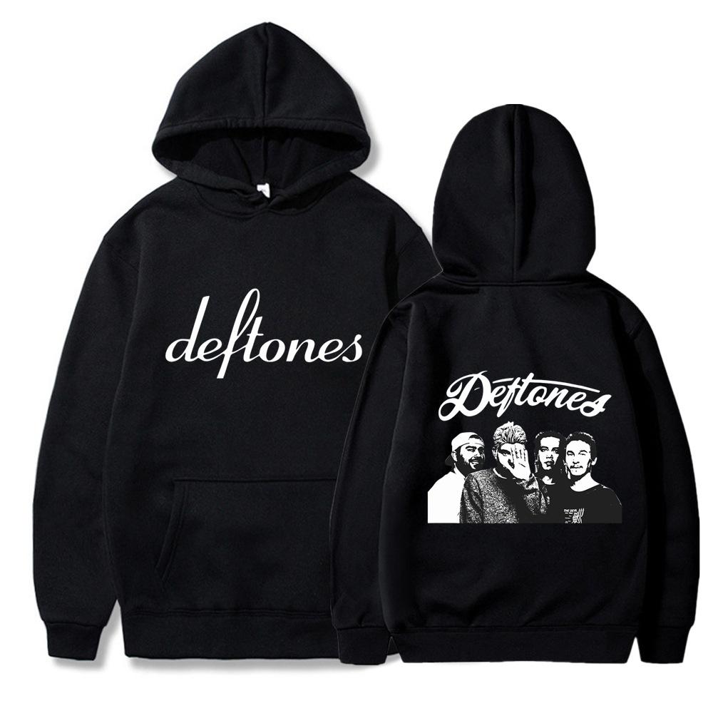 Deftones Hoodie Rote Rockband Merch Nu Metal Grunge Y2K Streetwear Unisex Langarm mit Bandfoto-Aufdruck